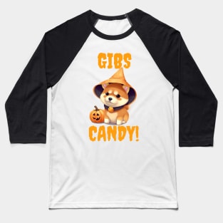 Shiba Inu Gibs Candy Halloween Design Baseball T-Shirt